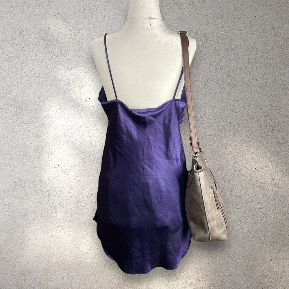 Private Luxuries Floral Slip Mini Dress Women's M Purple Satin Y2K Whimsy Fairy - Picture 2 of 9